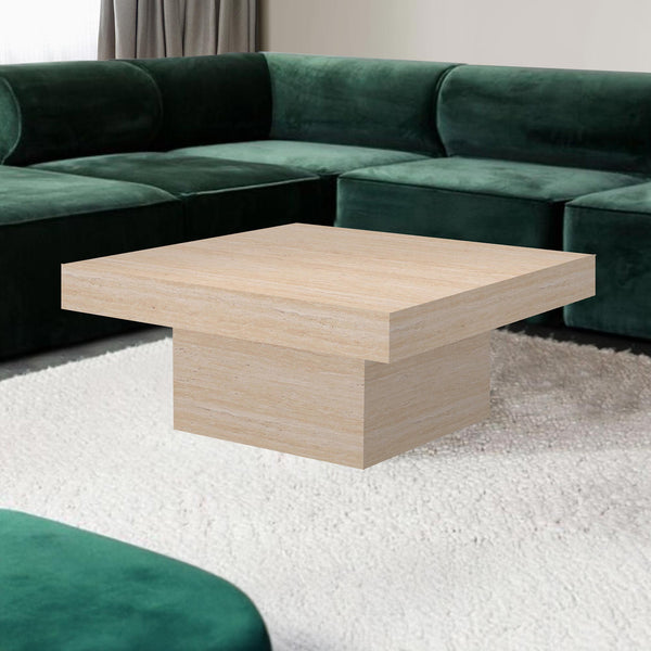 KAYZA Table basse carrée en marbre d'ingénierie couleur travertin