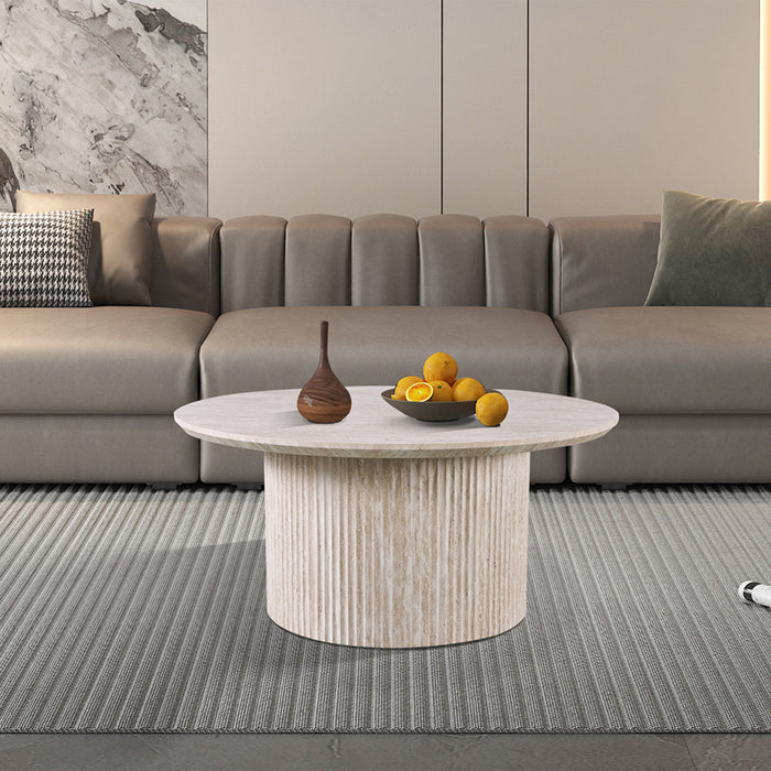 LAGOS - 80 Table basse ronde couleur travertin D80 cm