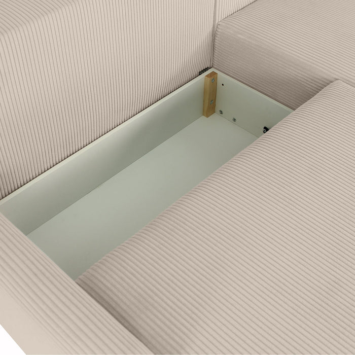 LANA Canapé d'angle convertible et réversible avec coffre en tissu beige