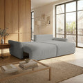 LANA Canapé d'angle convertible et réversible avec coffre en tissu gris clair
