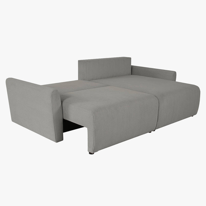 LANA Canapé d'angle convertible et réversible avec coffre en tissu gris clair