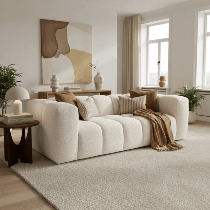 LAYANE Canapé 3 places tissu bouclette beige