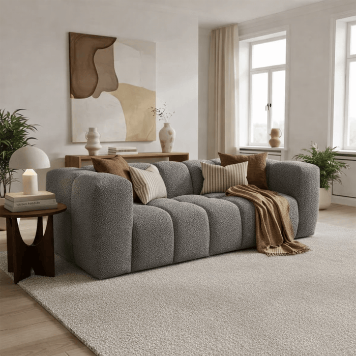 LAYANE Canapé 3 places tissu bouclette gris clair