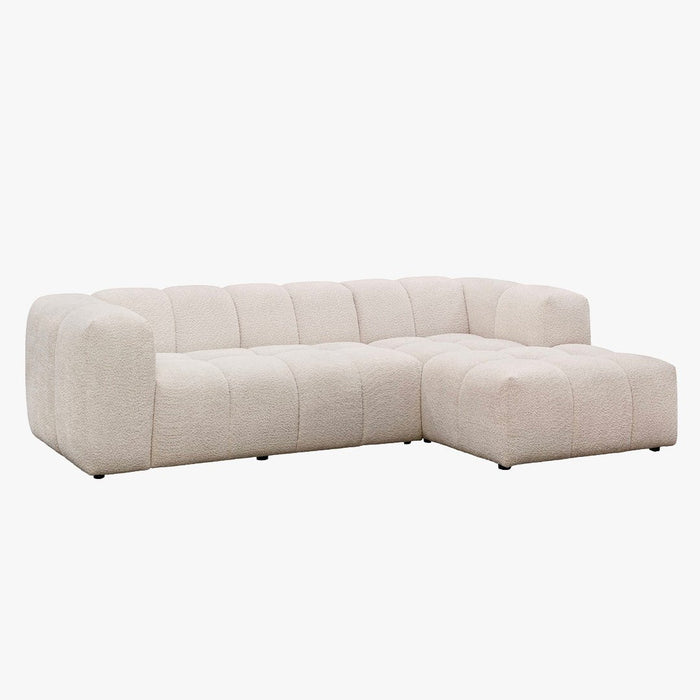 LAYANE Canapé d'angle tissu bouclette beige - Angle droit