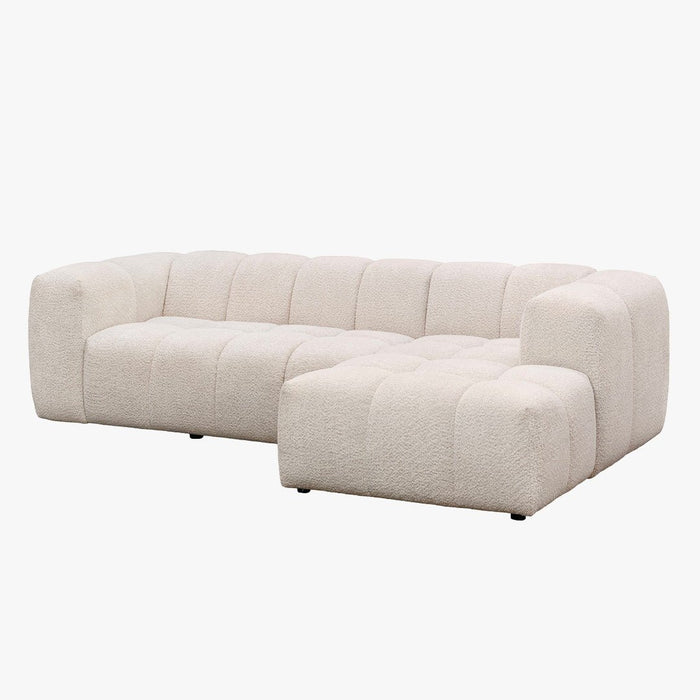 LAYANE Canapé d'angle tissu bouclette beige - Angle droit
