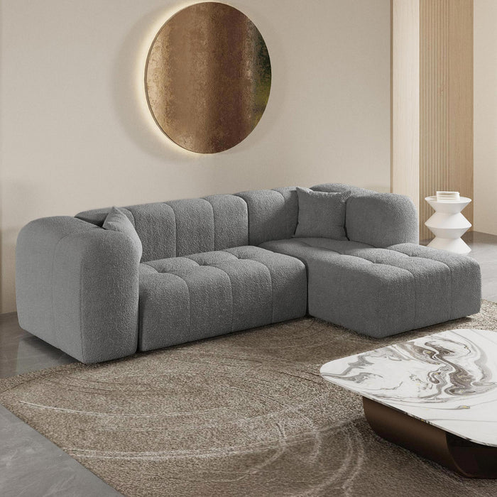 LAYANE Canapé d'angle tissu bouclette gris - Angle droit