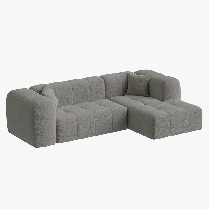 LAYANE Canapé d'angle tissu bouclette gris - Angle droit