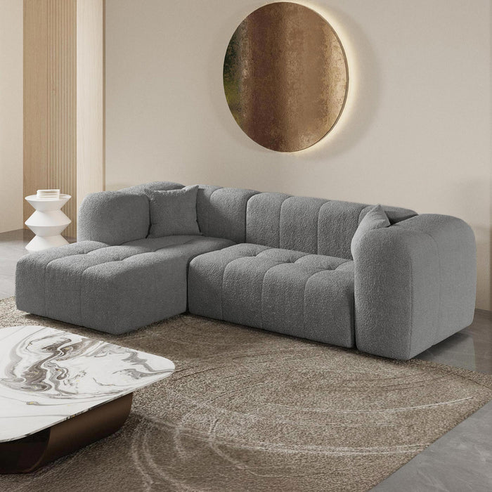 LAYANE Canapé d'angle tissu bouclette gris - Angle gauche