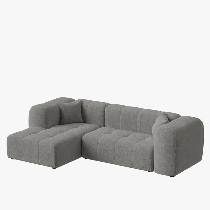 LAYANE Canapé d'angle tissu bouclette gris - Angle gauche