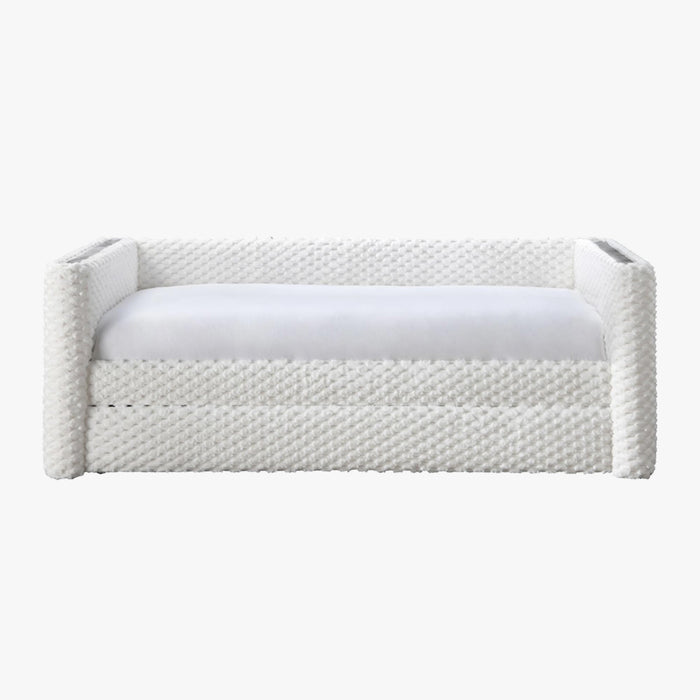 LEANA Lit gigogne tissu blanc 90x190 cm