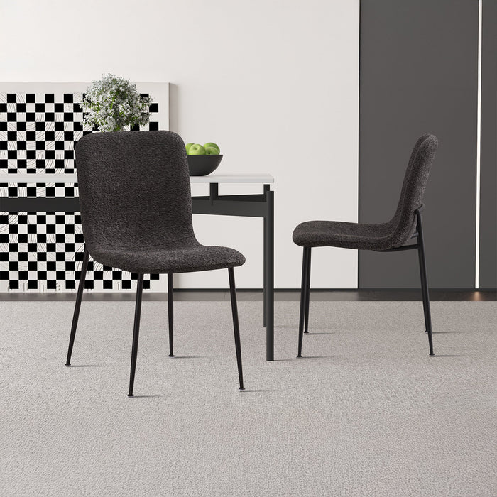 LEONOR Lot de 2 chaises en tissu bouclette gris foncé pieds en métal noir