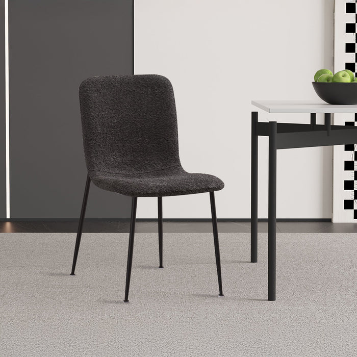 LEONOR Lot de 2 chaises en tissu bouclette gris foncé pieds en métal noir