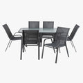 LIBERTY Ensemble de mobilier de jardin avec 6 chaises et table en verre et métal noir