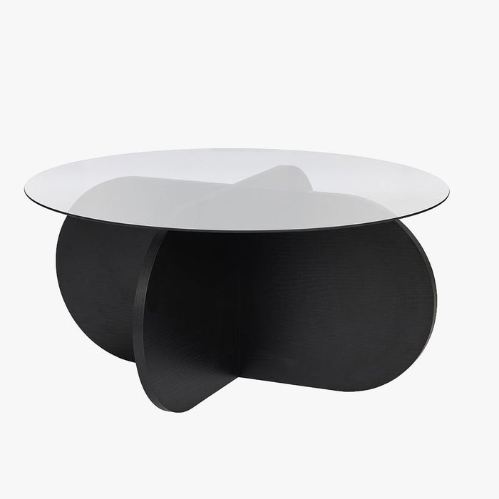 LILY Table basse ronde en verre piètement couleur bois noir D75 cm