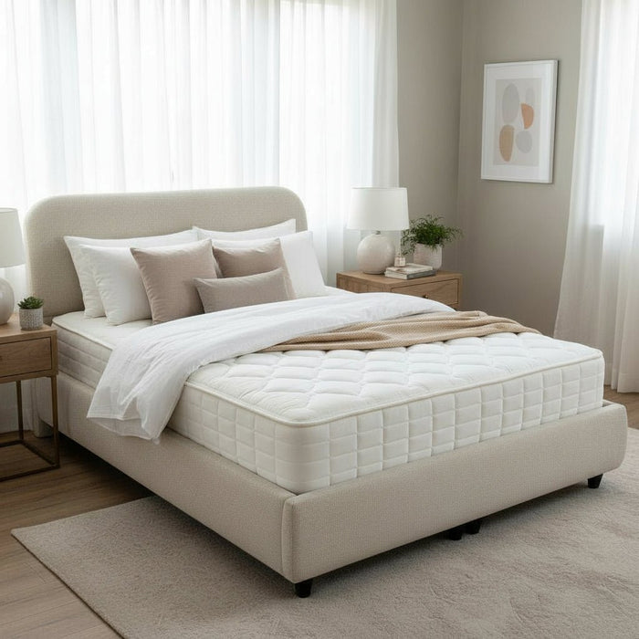 LINE Lit double en tissu beige avec coffre 180x200 cm