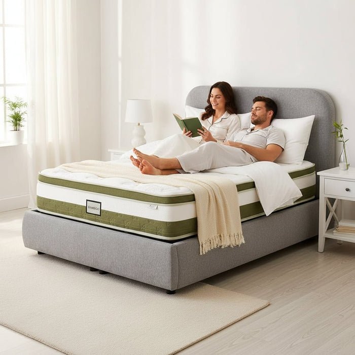 LINE Lit double en tissu gris vert avec coffre 160x200 cm