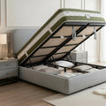 LINE Lit double en tissu gris vert avec coffre 160x200 cm