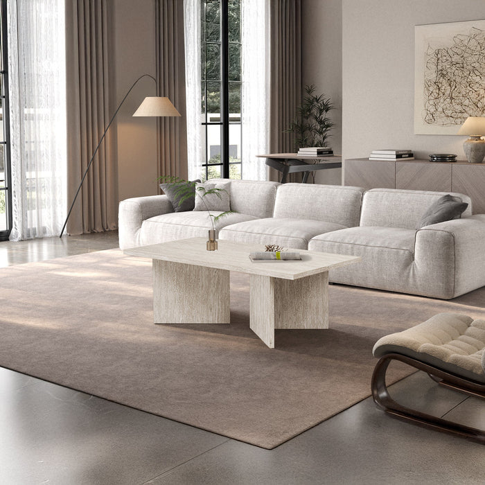 LITAR Table basse rectangulaire couleur travertin beige 125 cm
