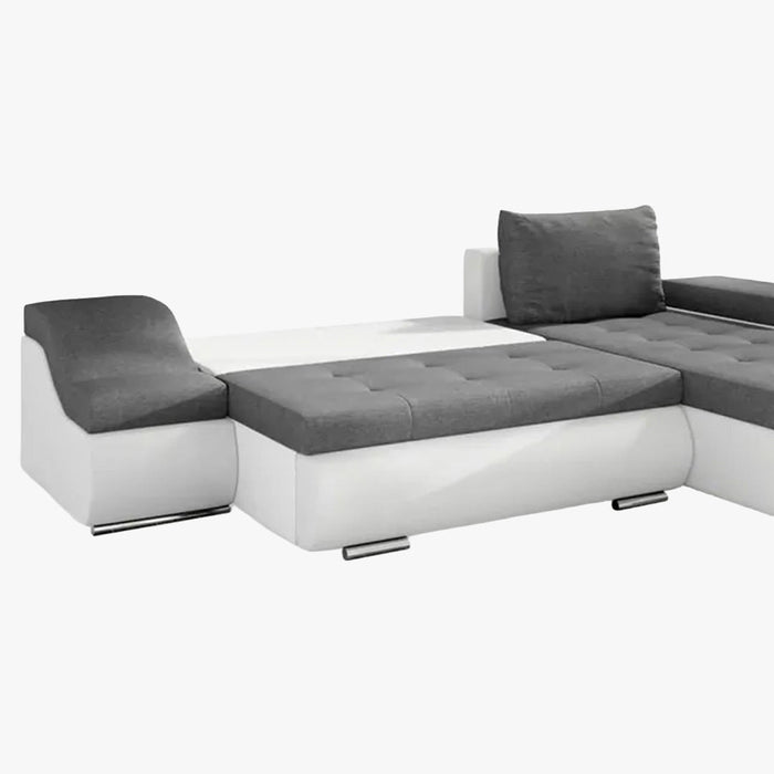 LOHAN Canapé d'angle convertible coffre de rangement gris et blanc - Angle Droit