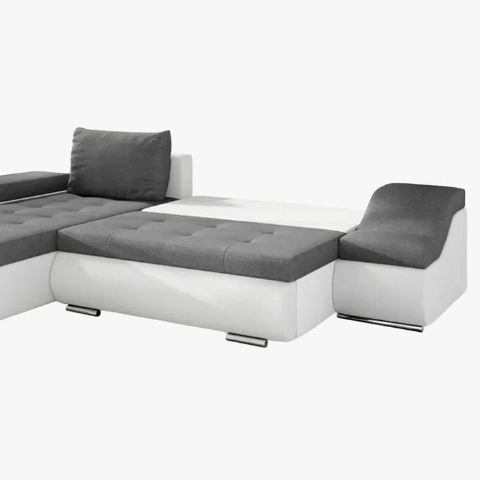 LOHAN Canapé d'angle convertible coffre de rangement gris et blanc - Angle Gauche