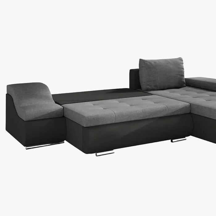 LOHAN Canapé d'angle convertible coffre de rangement gris et noir - Angle Droit