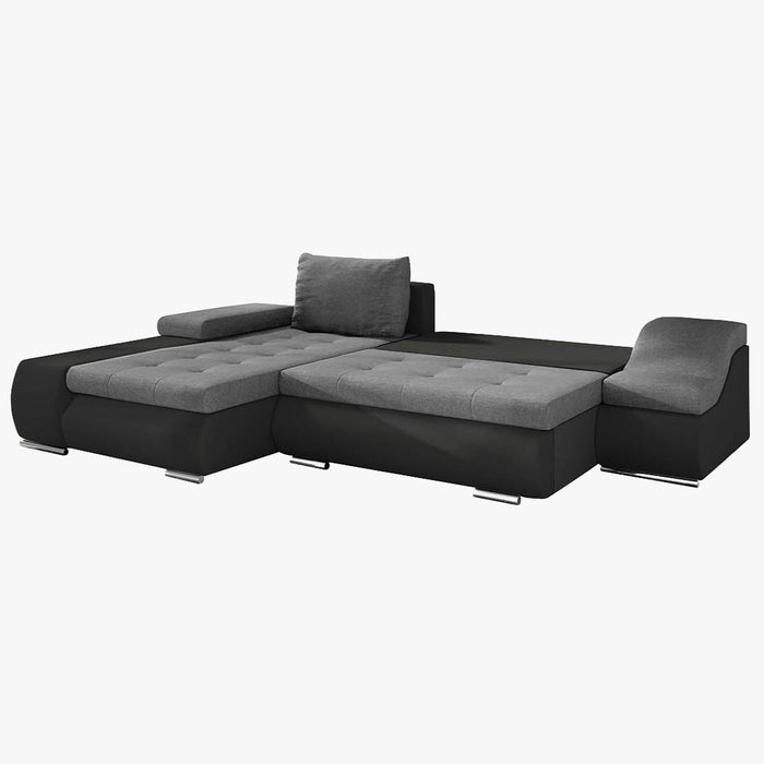 LOHAN Canapé d'angle convertible coffre de rangement gris et noir - Angle Gauche
