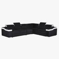 LUCKY Canapé d’angle convertible réversible en tissu noir et simili blanc