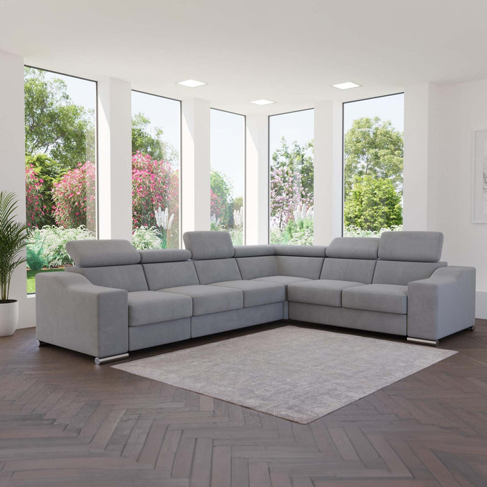 LUCKY Canapé d’angle convertible réversible en tissu velours gris clair