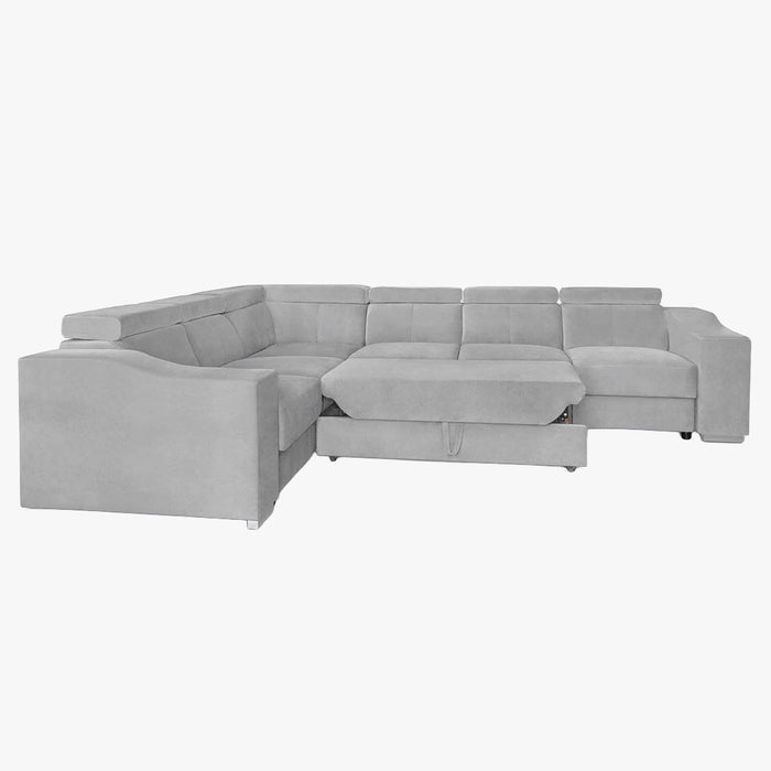 LUCKY Canapé d’angle convertible réversible en tissu velours gris clair