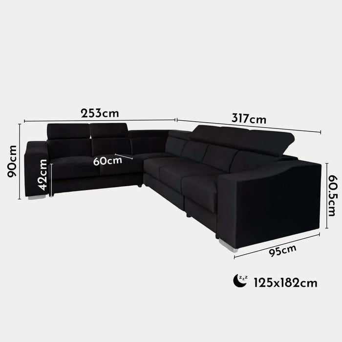 LUCKY Canapé d’angle convertible réversible en tissu velours noir