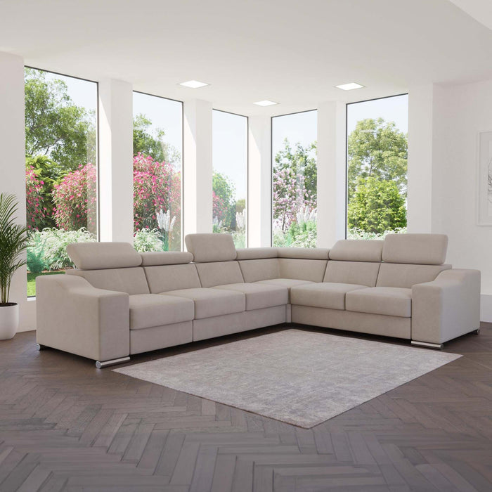 LUCKY Canapé d’angle convertible réversible en velours beige