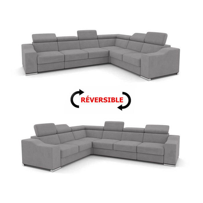 LUCKY COTELÉ Canapé d’angle convertible réversible en velours côtelé gris