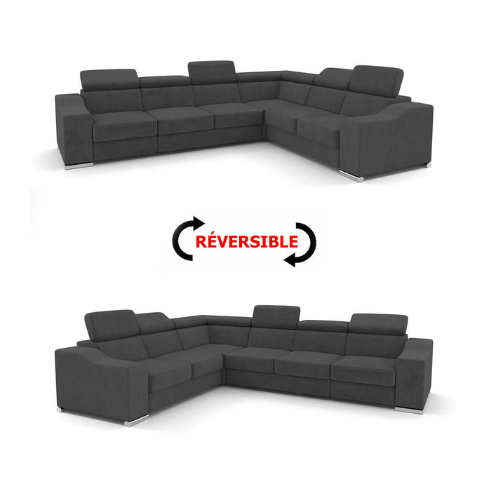 LUCKY COTELÉ Canapé d’angle convertible réversible en velours côtelé gris foncé