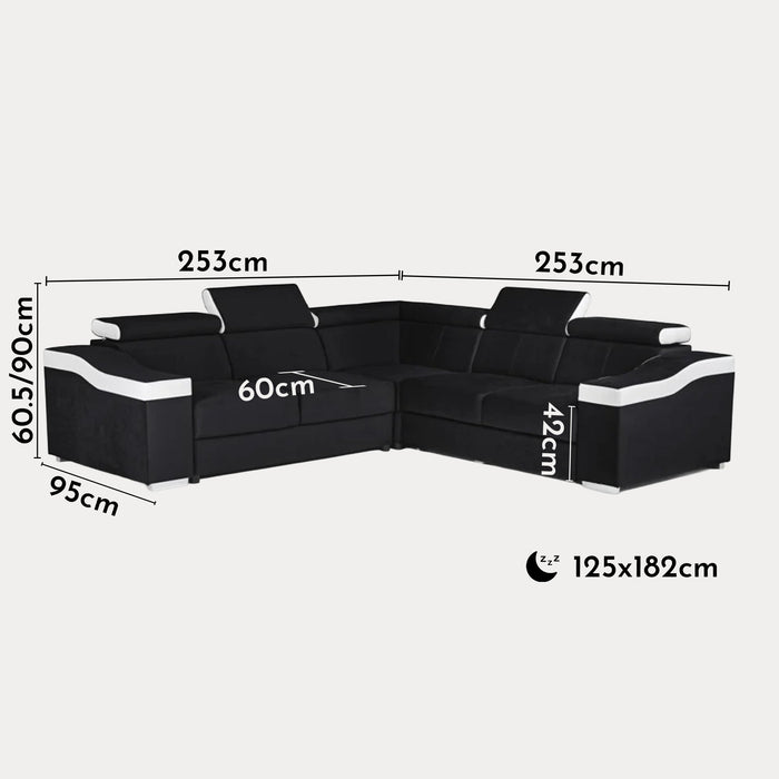 LUCKY MINI Canapé d’angle convertible réversible en velours noir et simili blanc