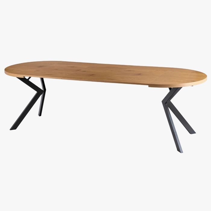 LUKAS Table à manger ronde extensible couleur bois clair pieds métal noir 100-250 cm
