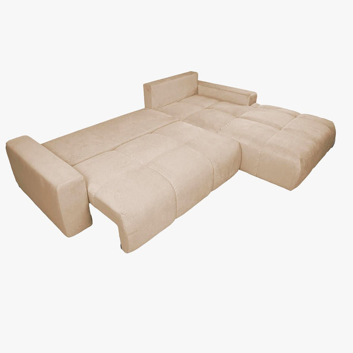 LYGIE Canapé d'angle convertible avec coffre en velours beige - Angle droit