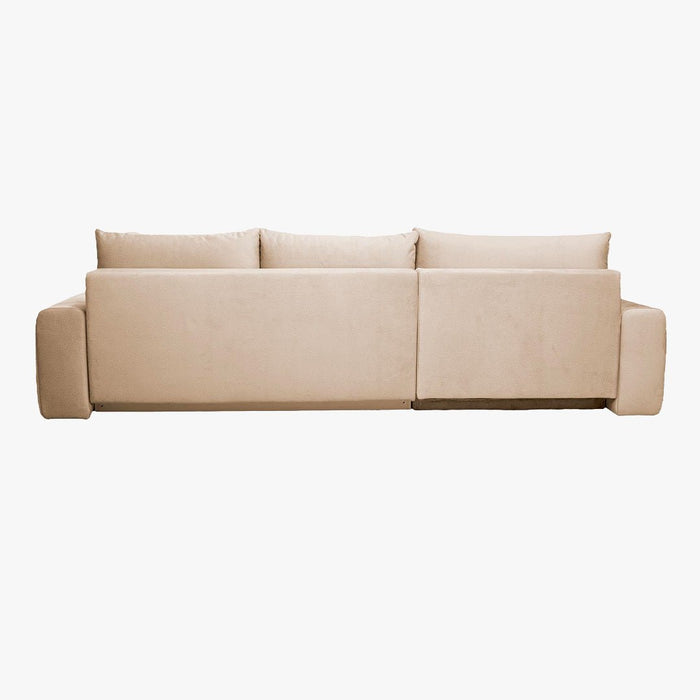 LYGIE Canapé d'angle convertible avec coffre en velours beige - Angle gauche