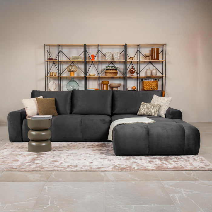 LYGIE Canapé d'angle convertible avec coffre en velours gris foncé - Angle droit