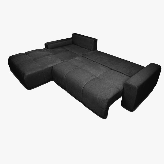 LYGIE Canapé d'angle convertible avec coffre en velours gris foncé - Angle gauche