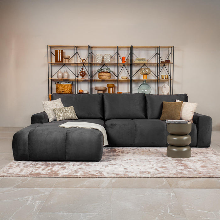 LYGIE Canapé d'angle convertible avec coffre en velours gris foncé - Angle gauche