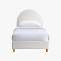 LYS Lit simple en velours blanc écru pieds en bois 90x190 cm
