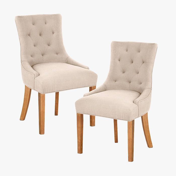 LYZA Lot de 2 chaises en tissu beige piètement bois