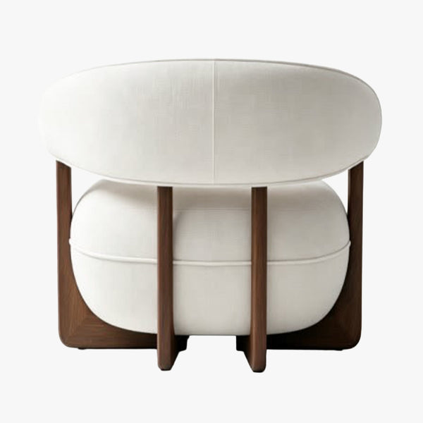 MAEL Fauteuil en tissu texturé blanc écru pieds en bois foncé