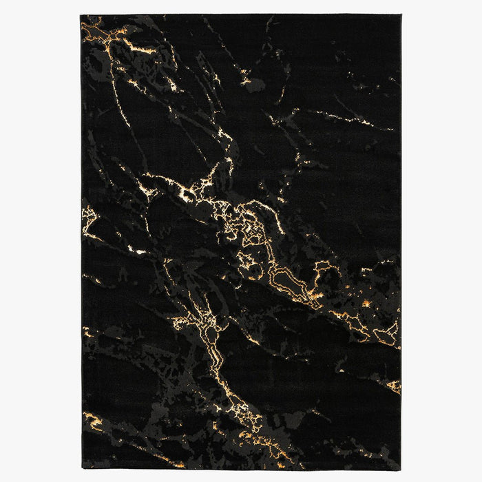 MARMARIS Tapis en tissu à veinure marbré noir et doré -160x230 cm