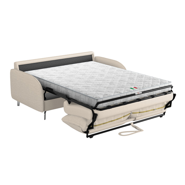 MARTINE Canapé 3 places convertible en tissu beige matelas 14 cm