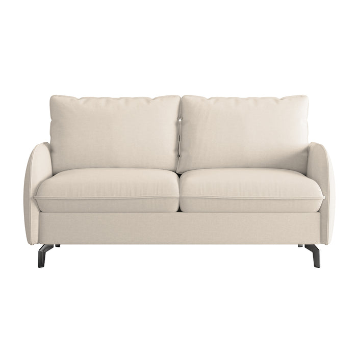 MARTINE Canapé 3 places convertible en tissu beige matelas 14 cm