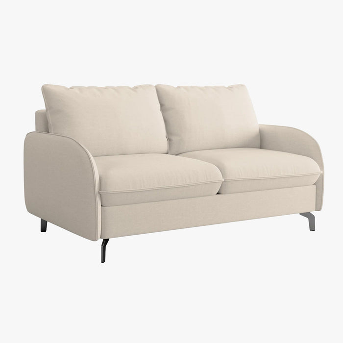 MARTINE Canapé 3 places convertible en tissu beige matelas 14 cm