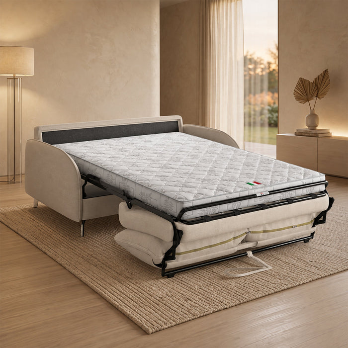 MARTINE Canapé 3 places convertible en tissu beige matelas 14 cm – Canapés convertibles – vue 2