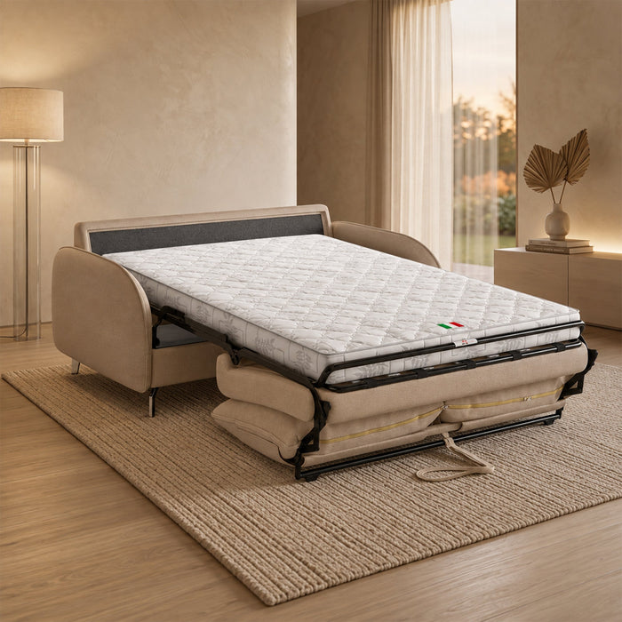 MARTINE Canapé 3 places convertible en tissu taupe matelas 14 cm – Canapés convertibles – vue 2