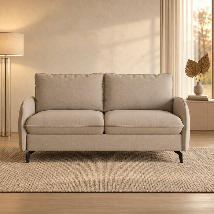 MARTINE Canapé 3 places convertible en tissu taupe matelas 14 cm
